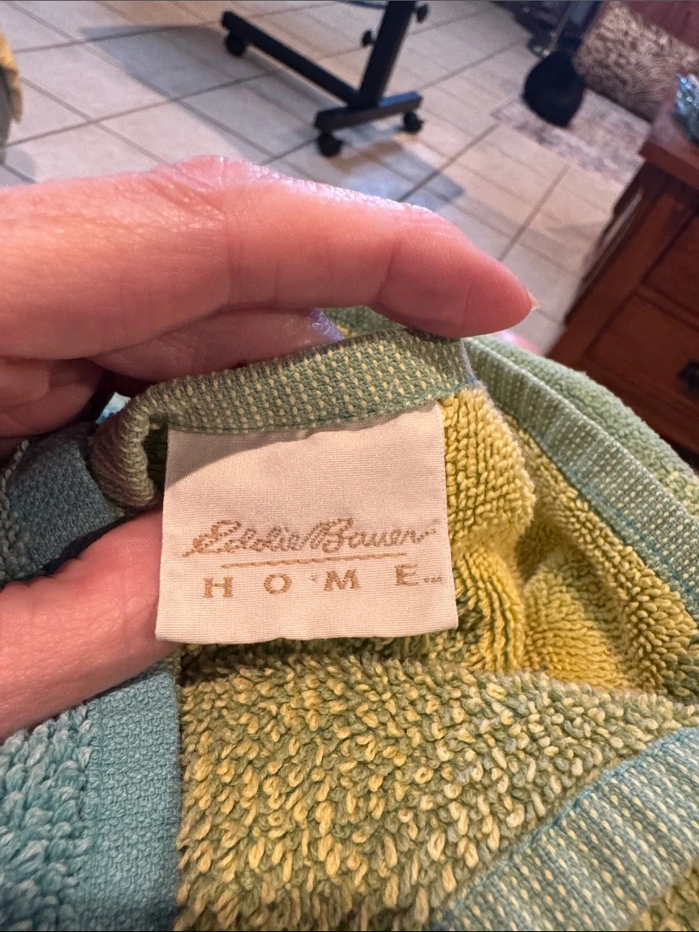 Eddie Bauer Home Aqua and Light Green Yellow Wave Beach Towels